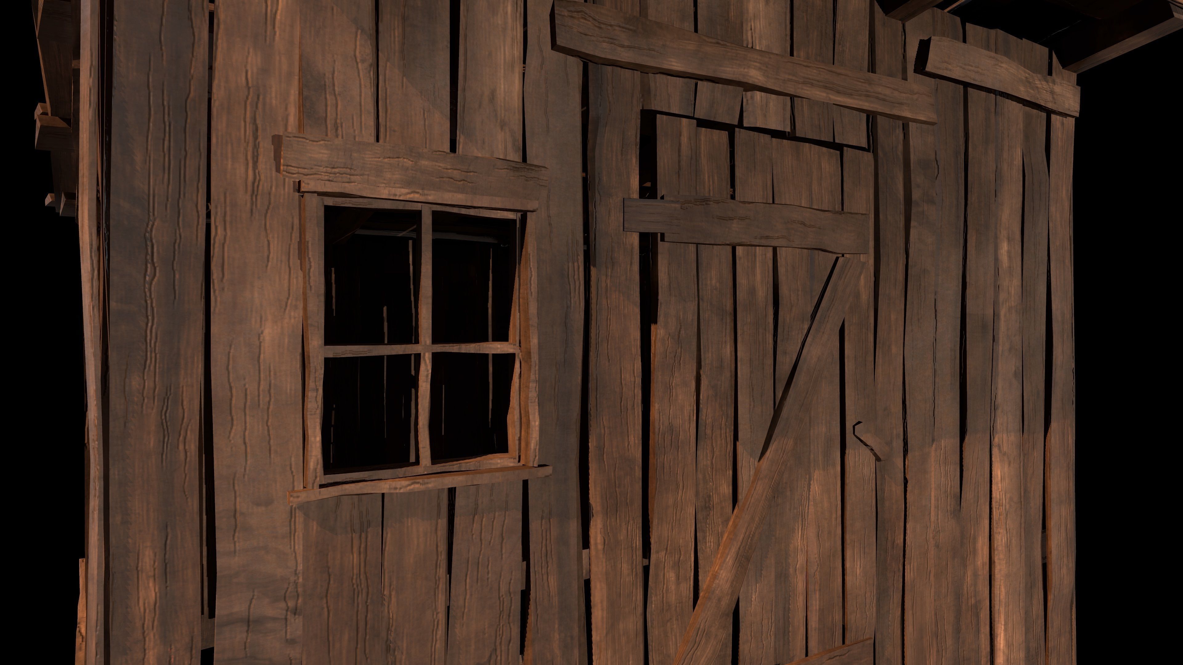 Old wooden shed Low-poly 3D model_29