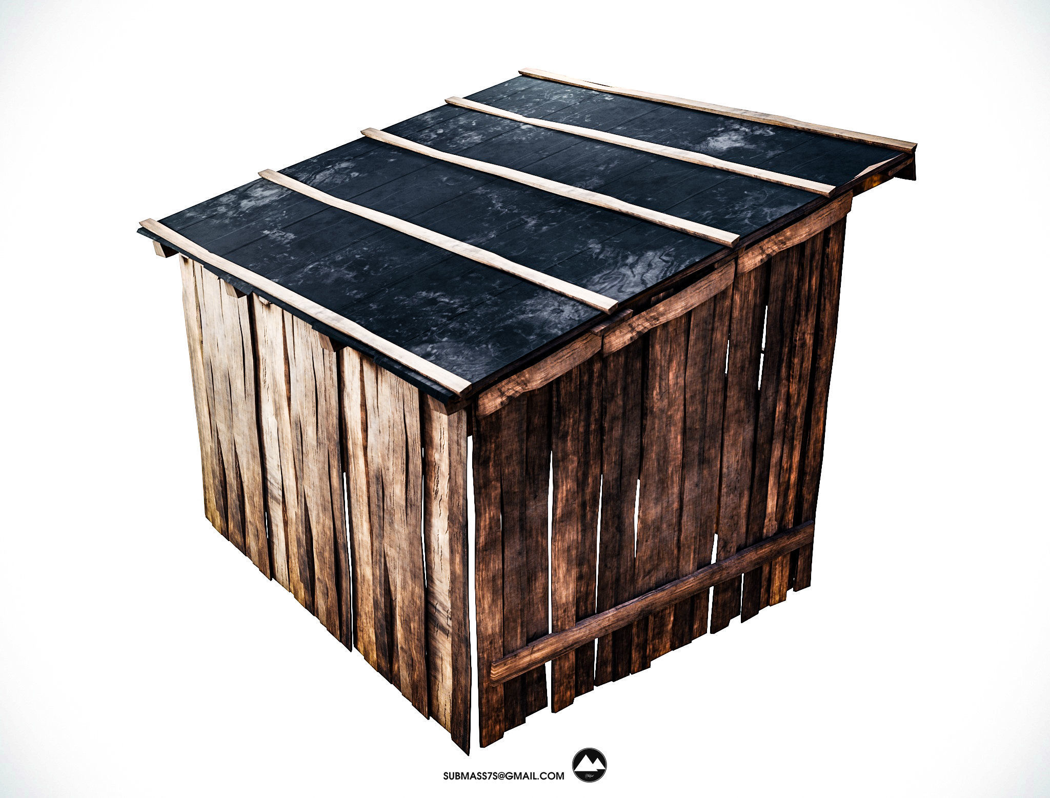 Old wooden shed Low-poly 3D model_5