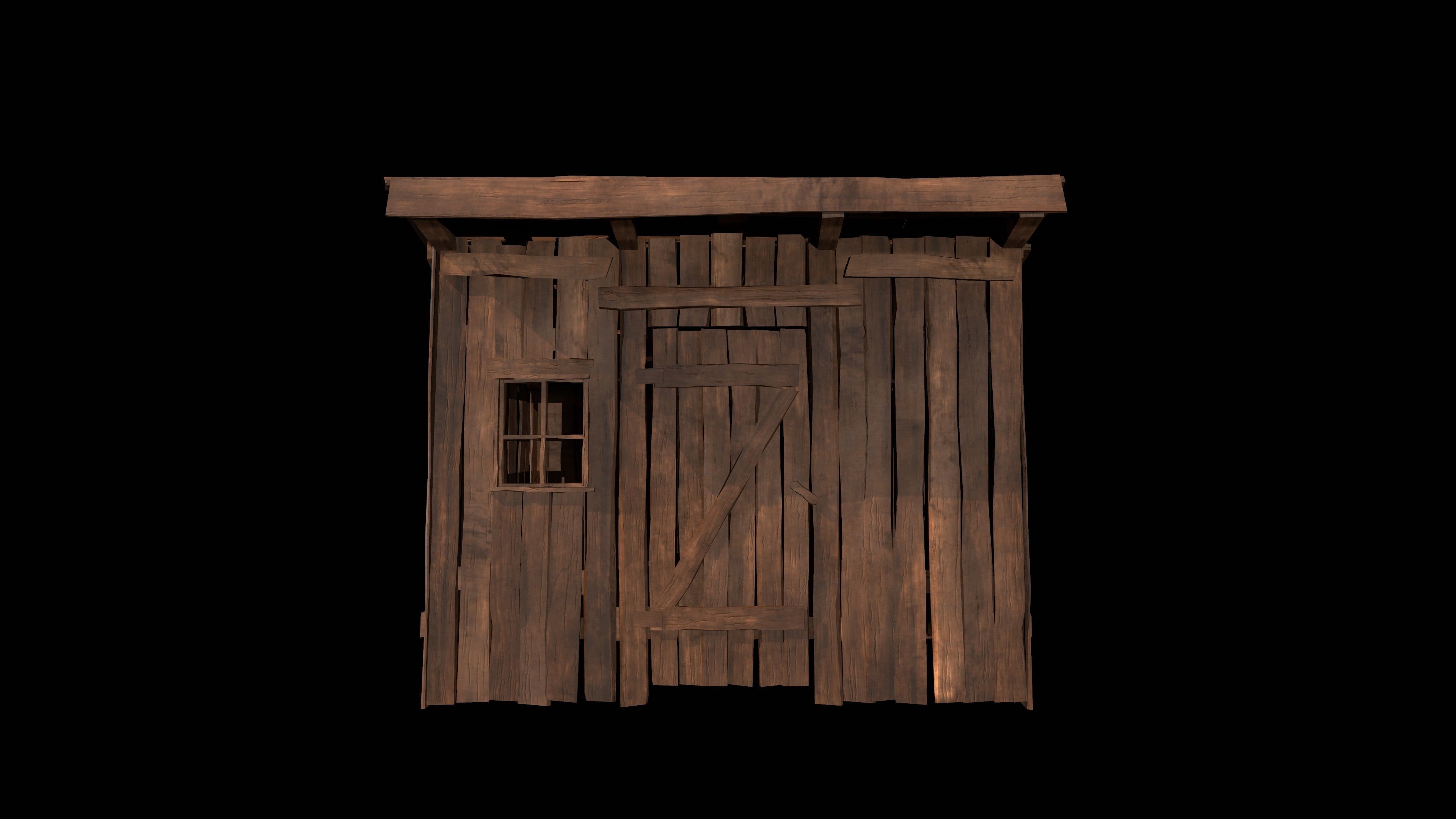 Old wooden shed Low-poly 3D model_17