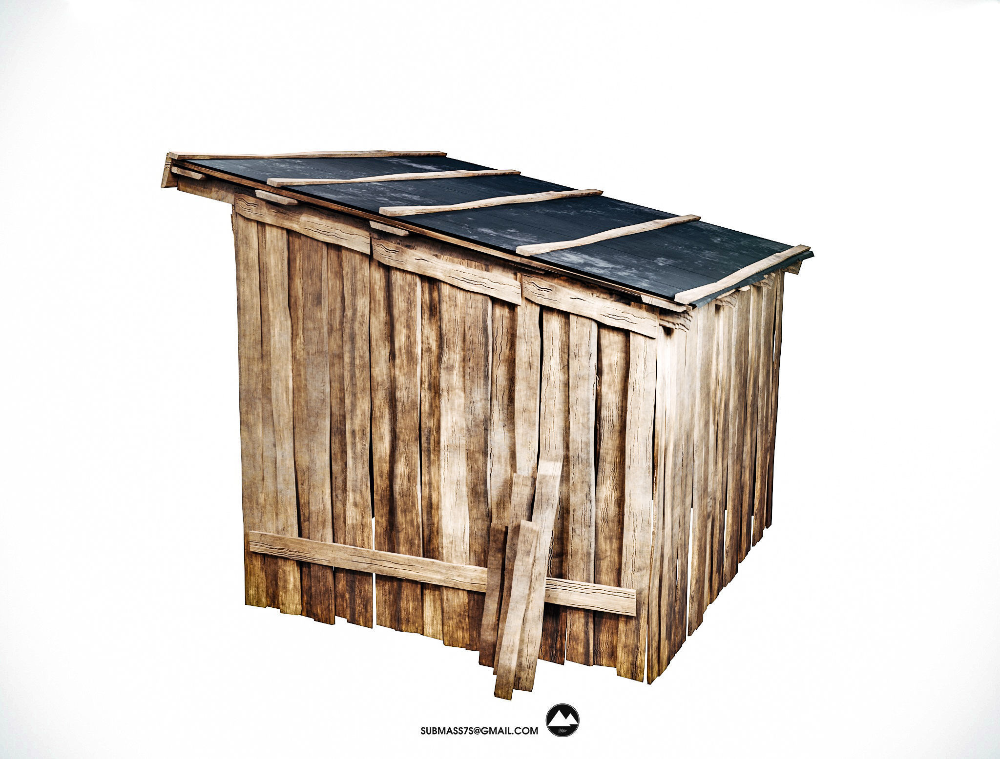 Old wooden shed Low-poly 3D model_6