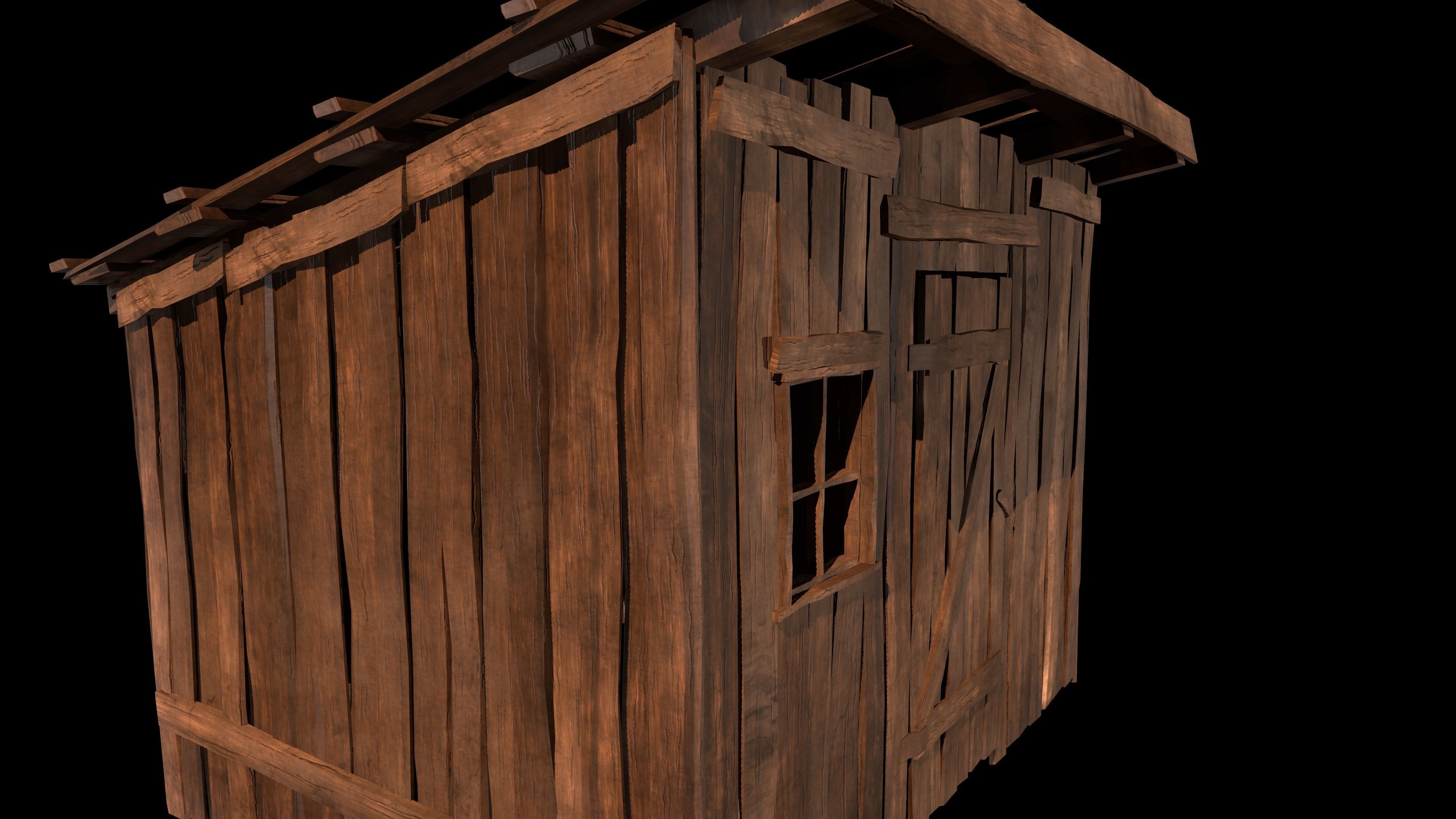 Old wooden shed Low-poly 3D model_30