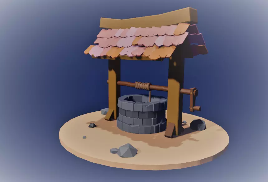 Simple cartoon well Low-poly 3D model_0
