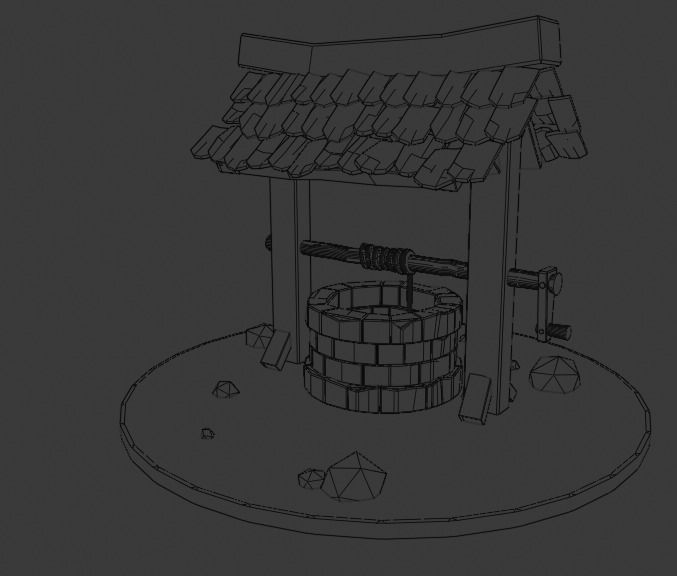 Simple cartoon well Low-poly 3D model_1