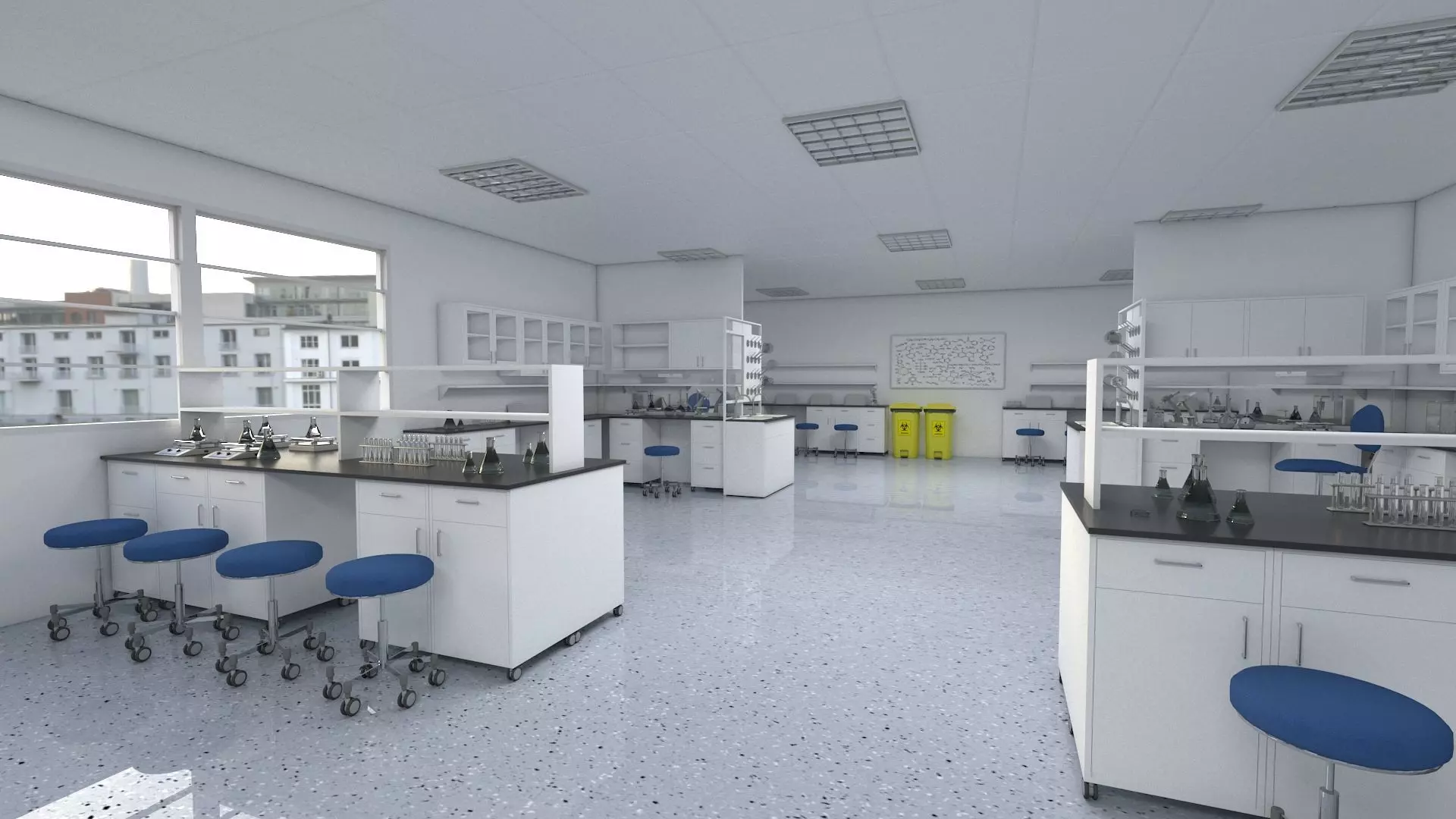 Laboratory 3D model with counter tops and chairs 3D model_0
