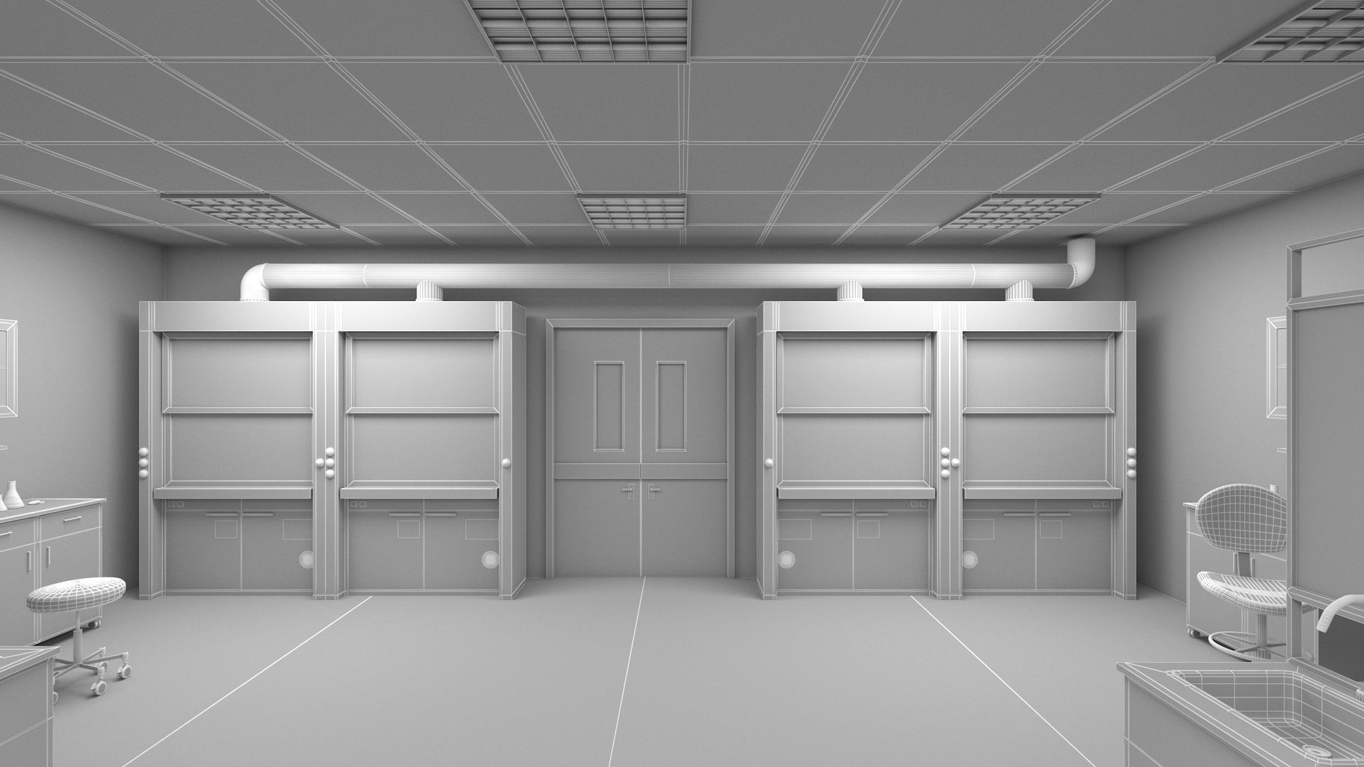 Laboratory 3D model with counter tops and chairs 3D model_7