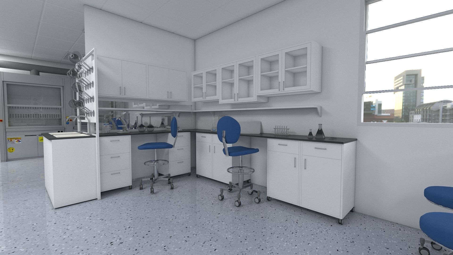 Laboratory 3D model with counter tops and chairs 3D model_8