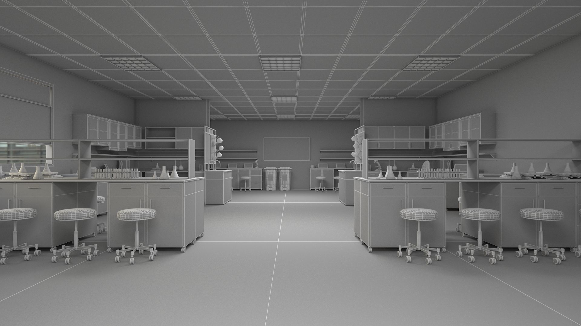 Laboratory 3D model with counter tops and chairs 3D model_4