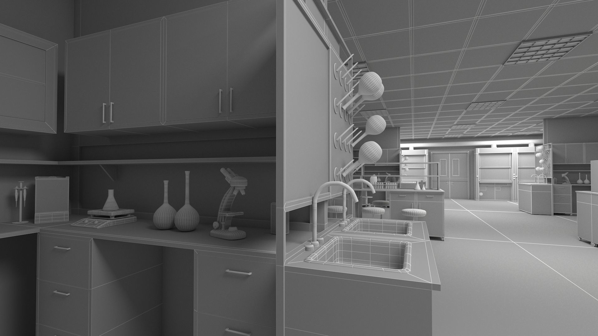 Laboratory 3D model with counter tops and chairs 3D model_6