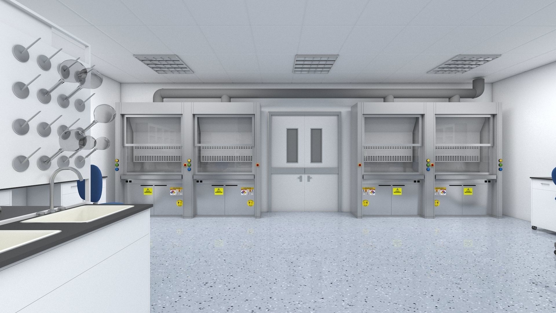 Laboratory 3D model with counter tops and chairs 3D model_9