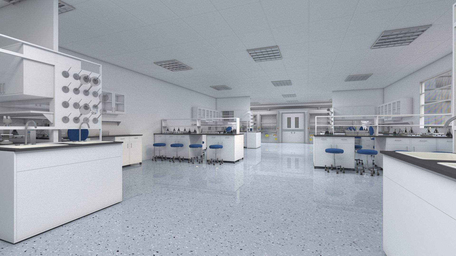 Laboratory 3D model with counter tops and chairs 3D model_10