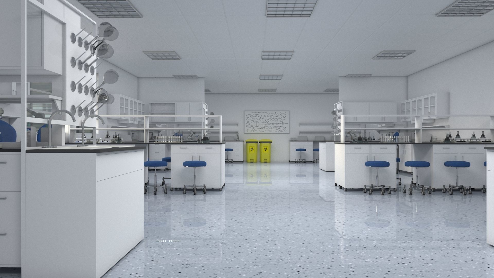 Laboratory 3D model with counter tops and chairs 3D model_1