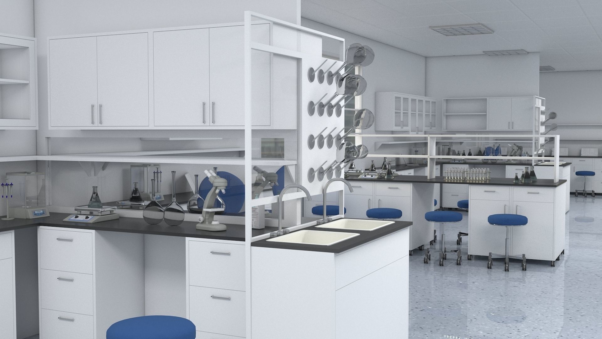 Laboratory 3D model with counter tops and chairs 3D model_14
