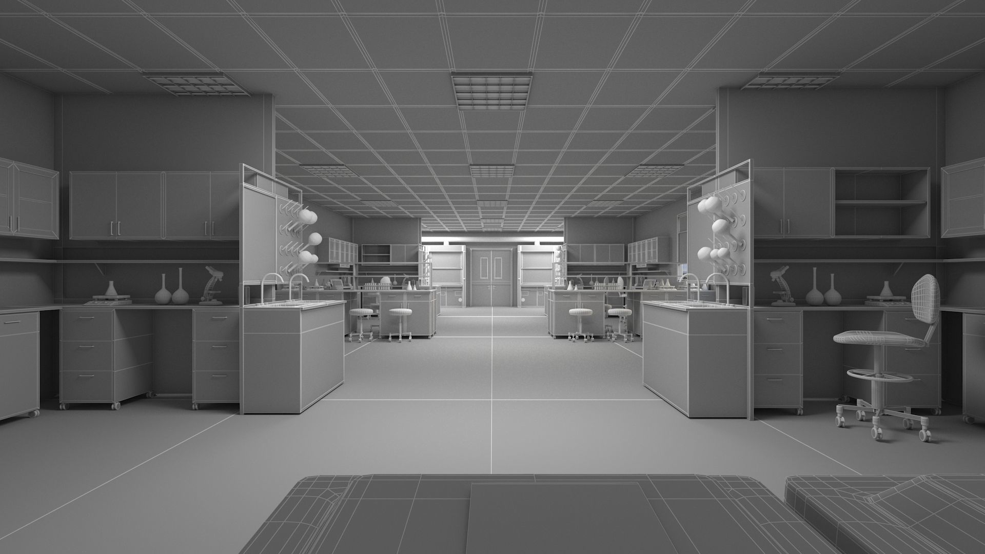Laboratory 3D model with counter tops and chairs 3D model_5