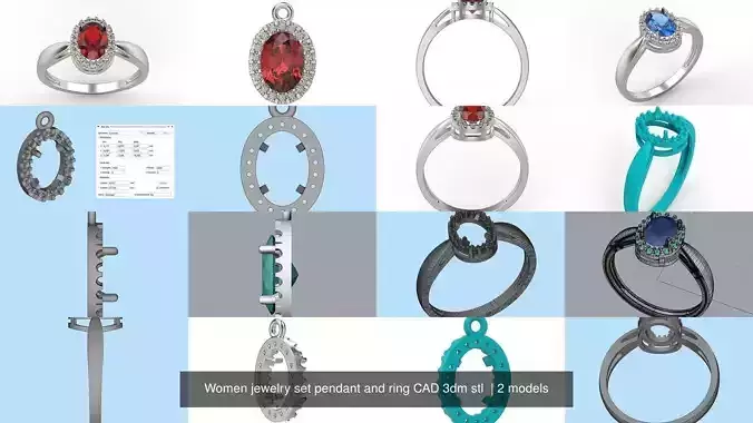 Women jewelry set pendant and ring CAD 3dm stl 