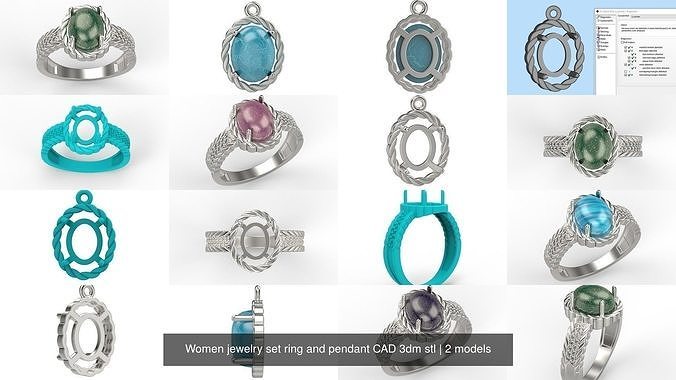 Women jewelry set ring and pendant CAD 3dm stl 3D Model Collection
