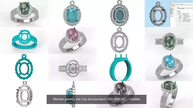 Women jewelry set ring and pendant CAD 3dm stl