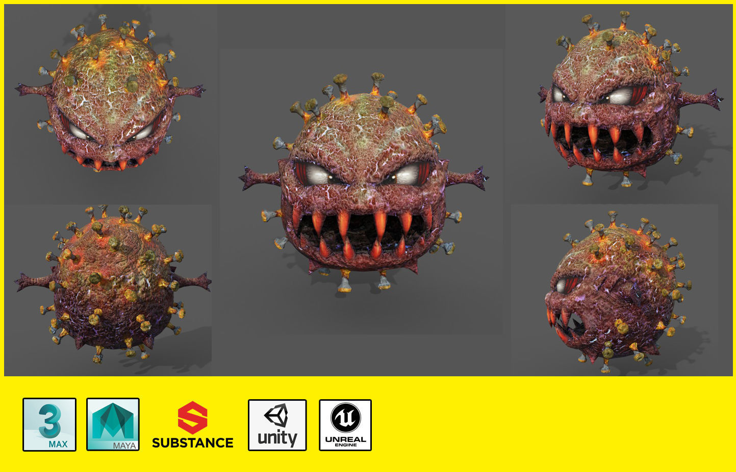 Covid monster Low-poly 3D model_3