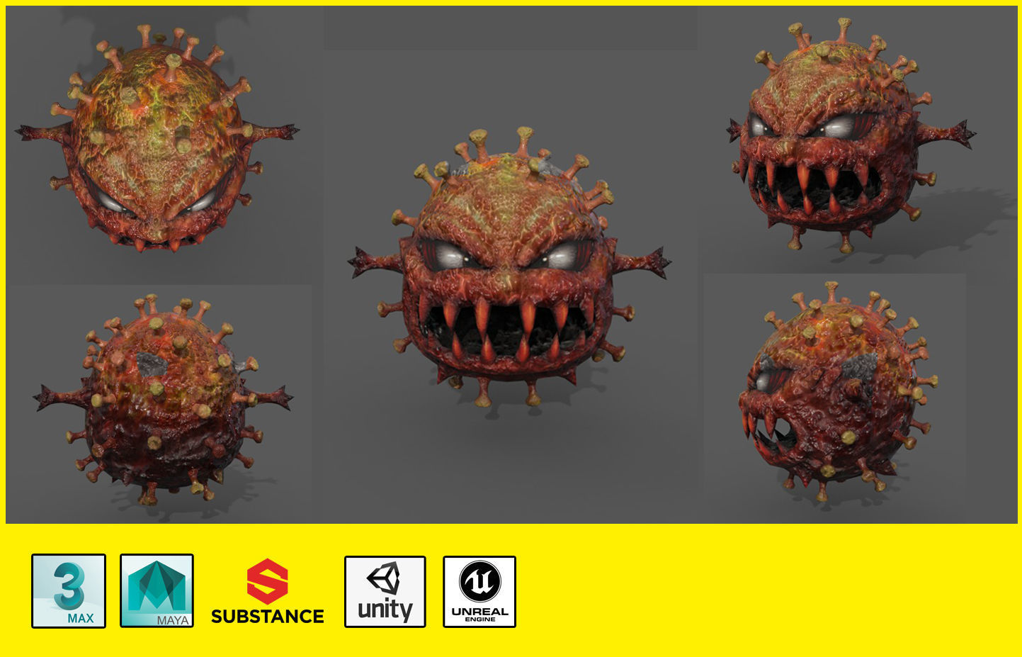Covid monster Low-poly 3D model_2