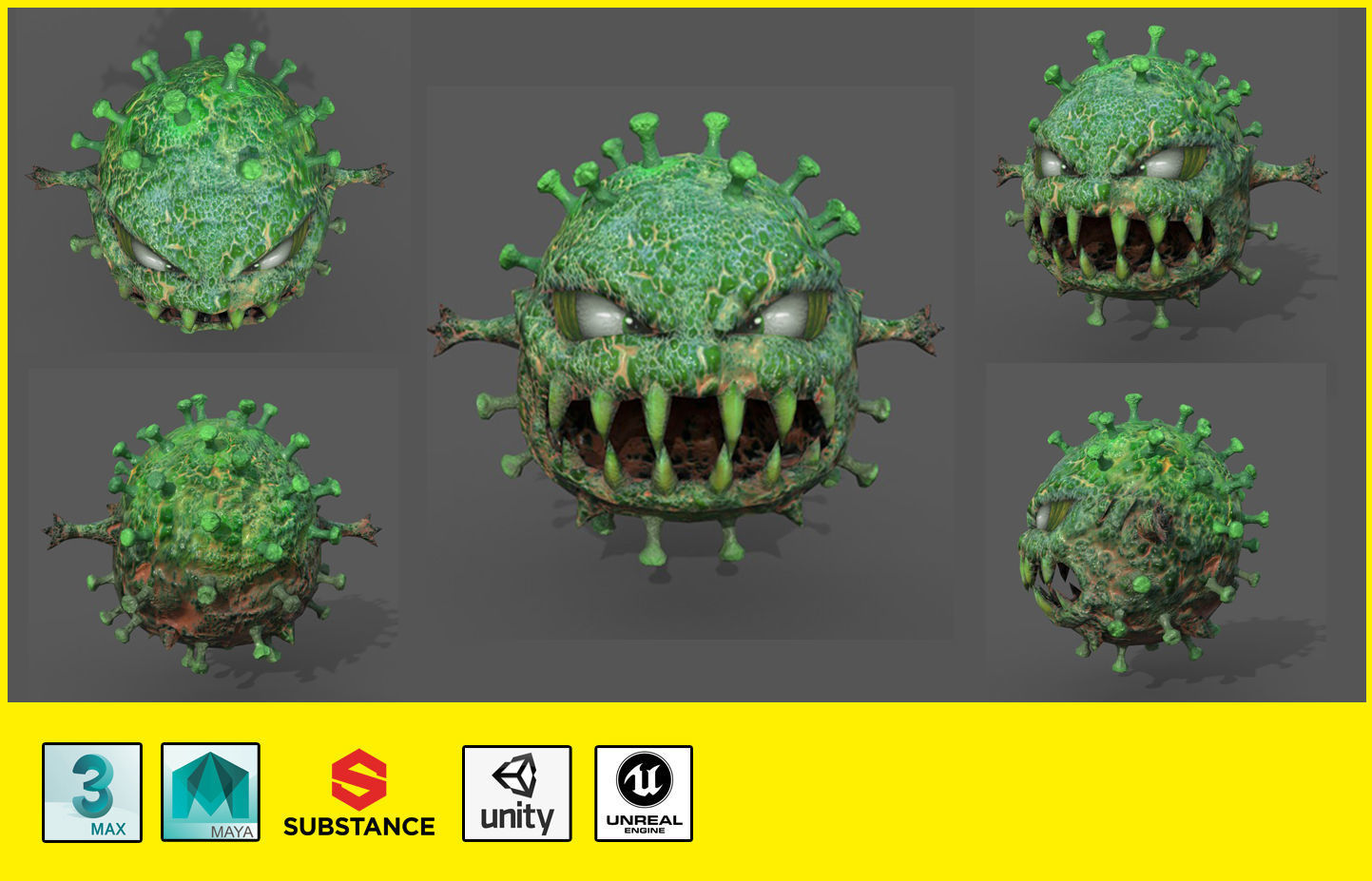 Covid monster Low-poly 3D model_4