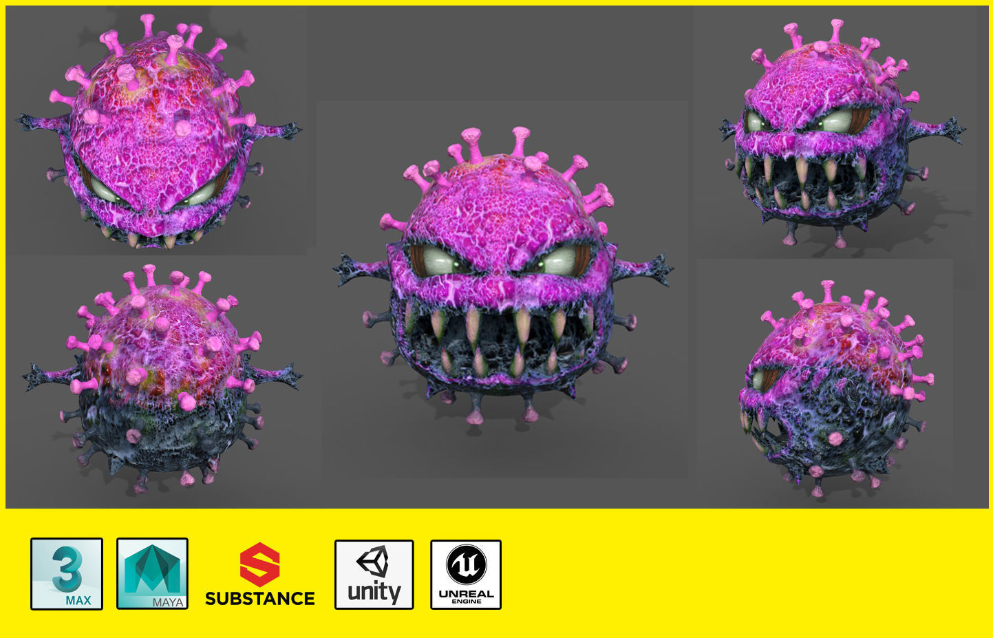 Covid monster Low-poly 3D model_5