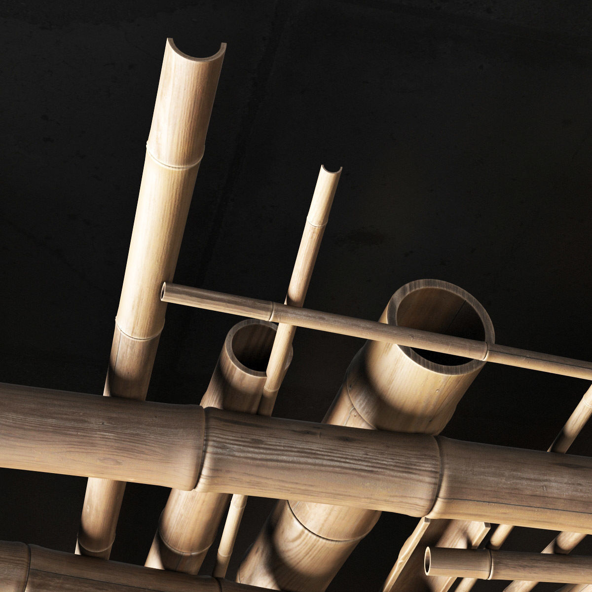 Bamboo ceiling decor tiki bar 3D model_14