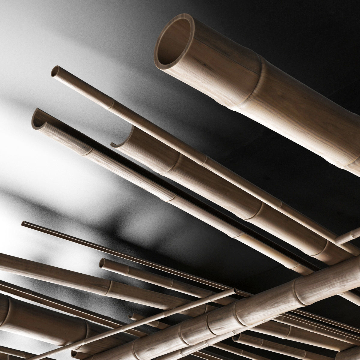 Bamboo ceiling decor tiki bar 3D model_7