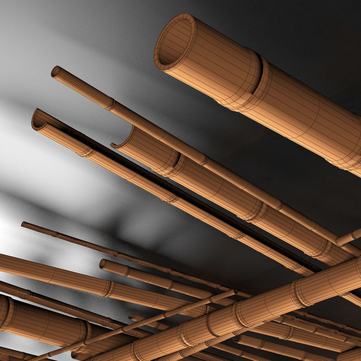 Bamboo ceiling decor tiki bar 3D model_18