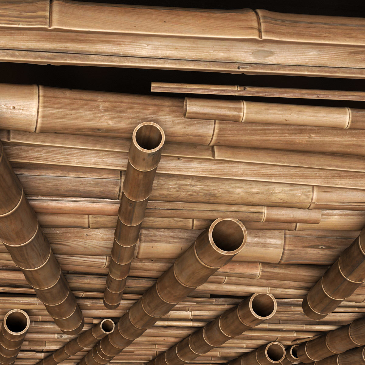 Bamboo ceiling decor tiki bar 3D model_13