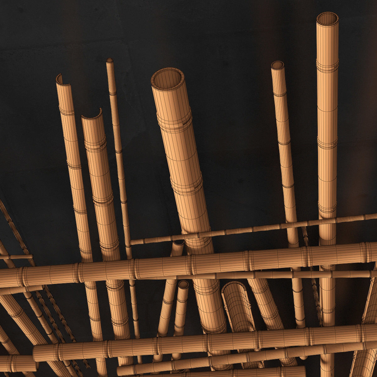 Bamboo ceiling decor tiki bar 3D model_23