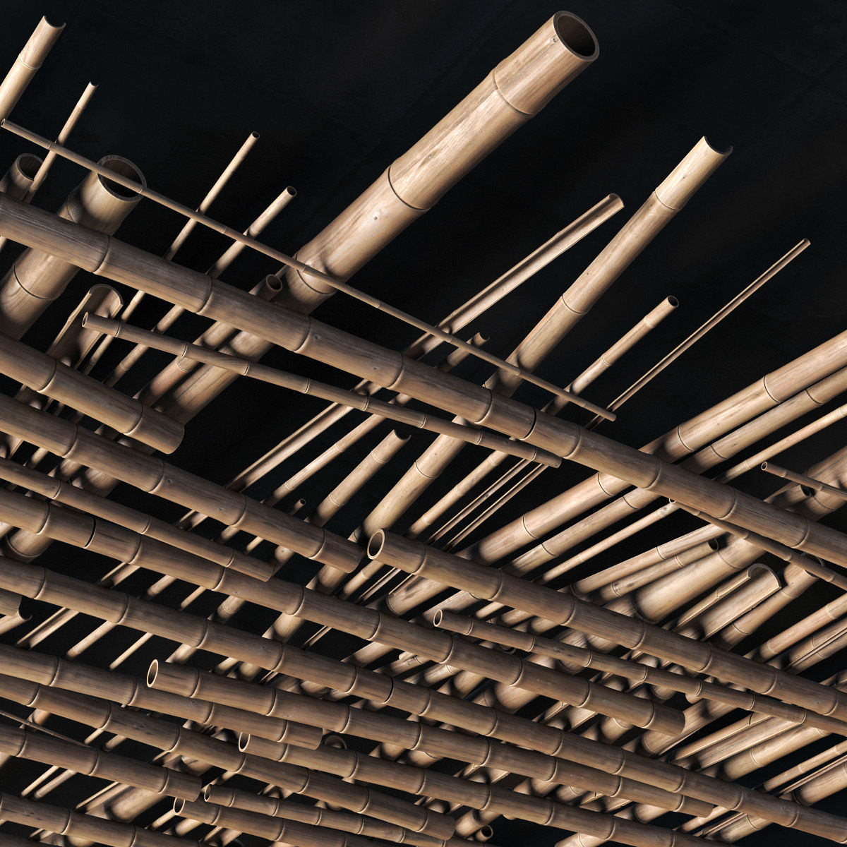 Bamboo ceiling decor tiki bar 3D model_1