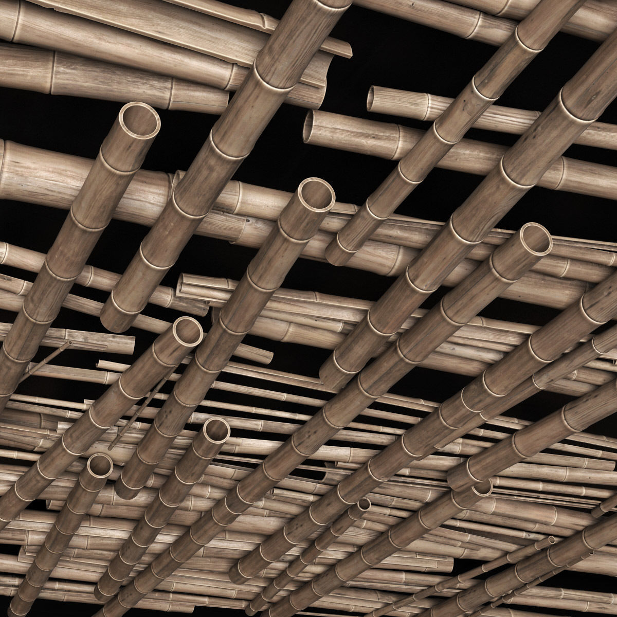 Bamboo ceiling decor tiki bar 3D model_12