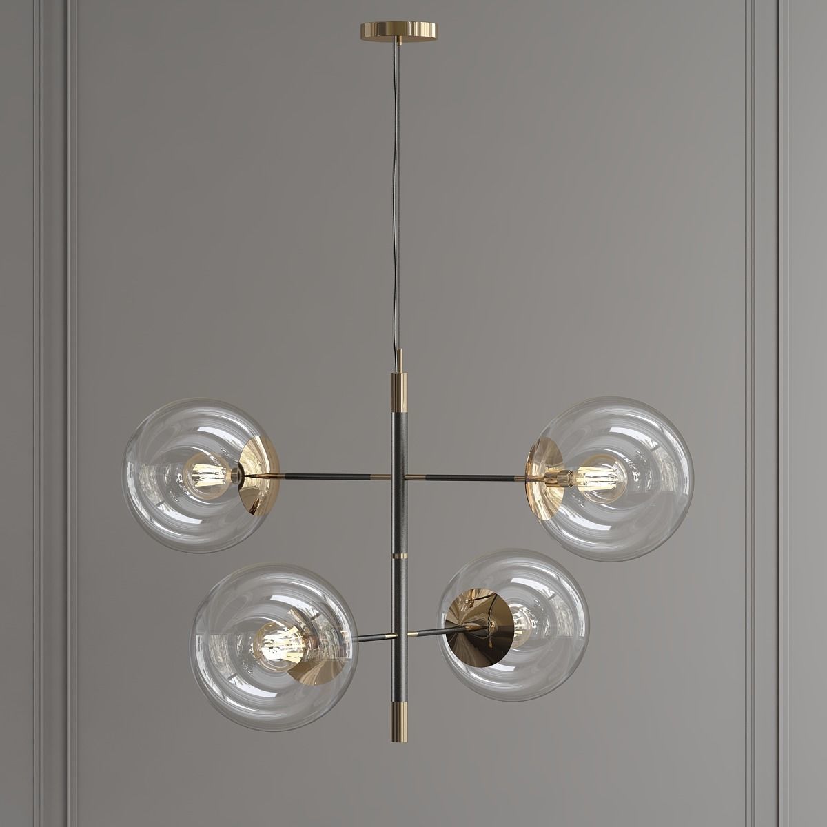 MEREDITH chandelier with three glass globes 3D model_4