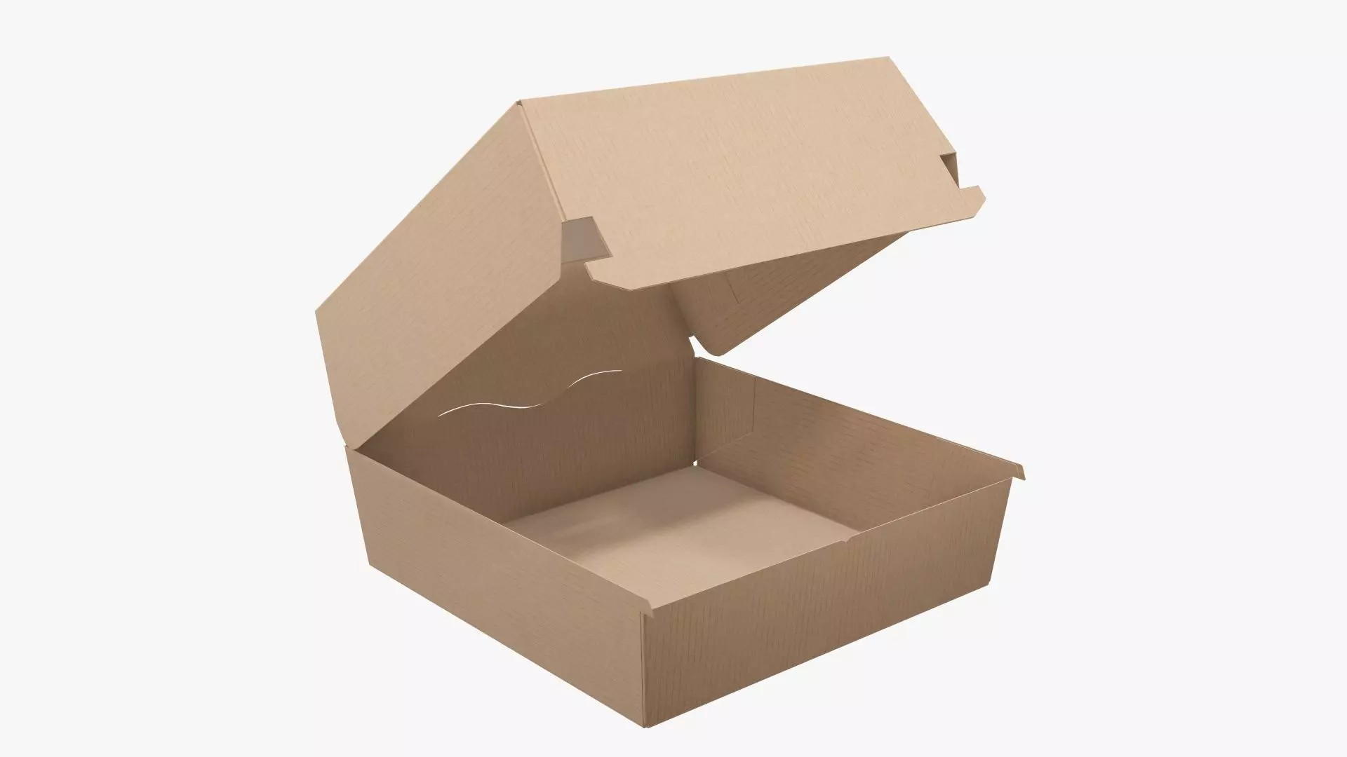 Empty fast food corrugated cardboard box open 3D model