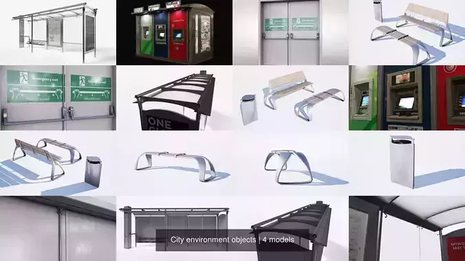 City environment objects 3D Model Collection