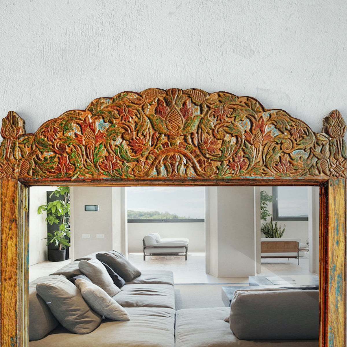 Antique Balinese Carved Mirror 3D model_5