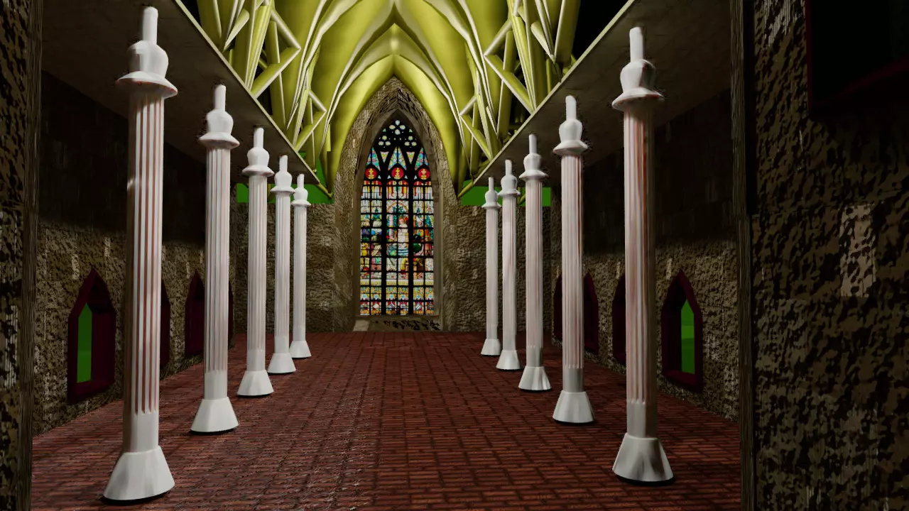 GOTHIC CHURCH INTERIOR - TWO DOMED Low-poly 3D model