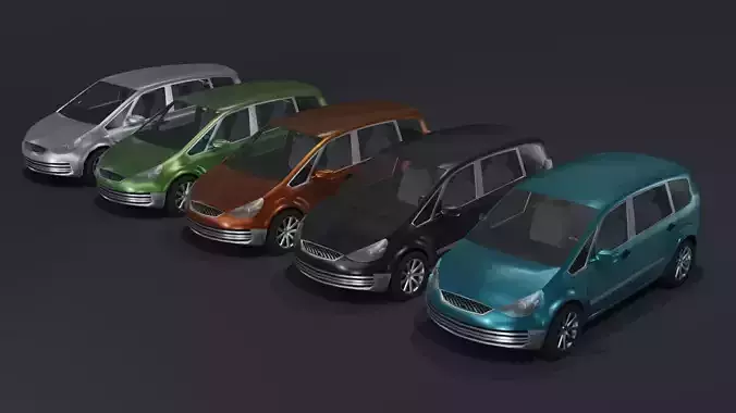 Generic Minivan Car With Interior Lowpoly 3D Model