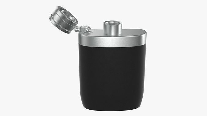 Liquor flask stainless steel plastic wrap open 3D model