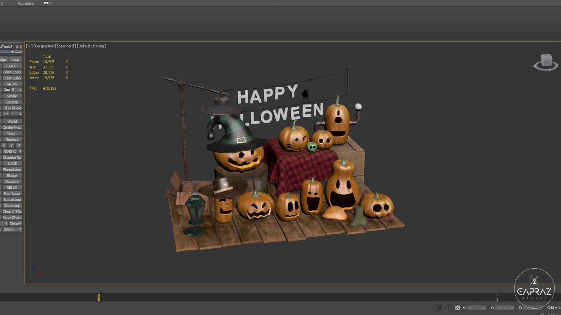 Happy Halloween Pumpkins Scene - PBR Low-poly 3D model_13
