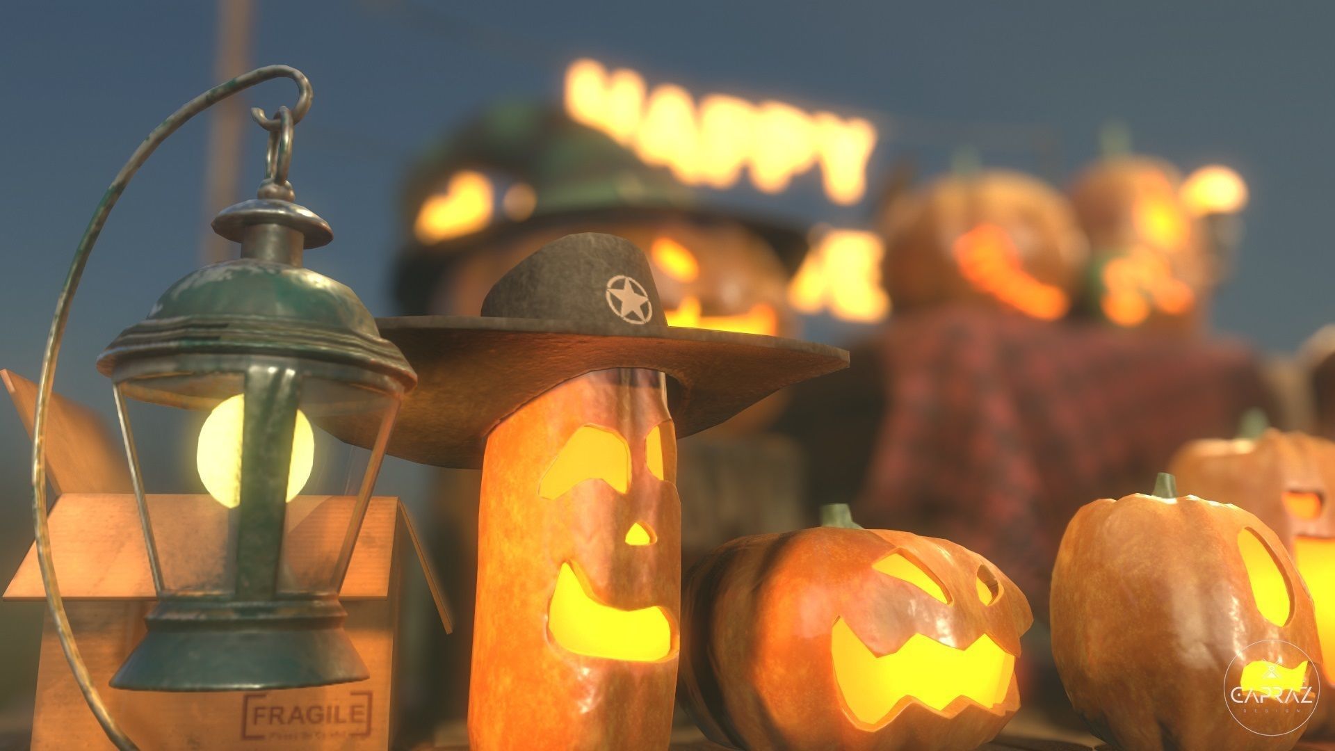 Happy Halloween Pumpkins Scene - PBR Low-poly 3D model_26