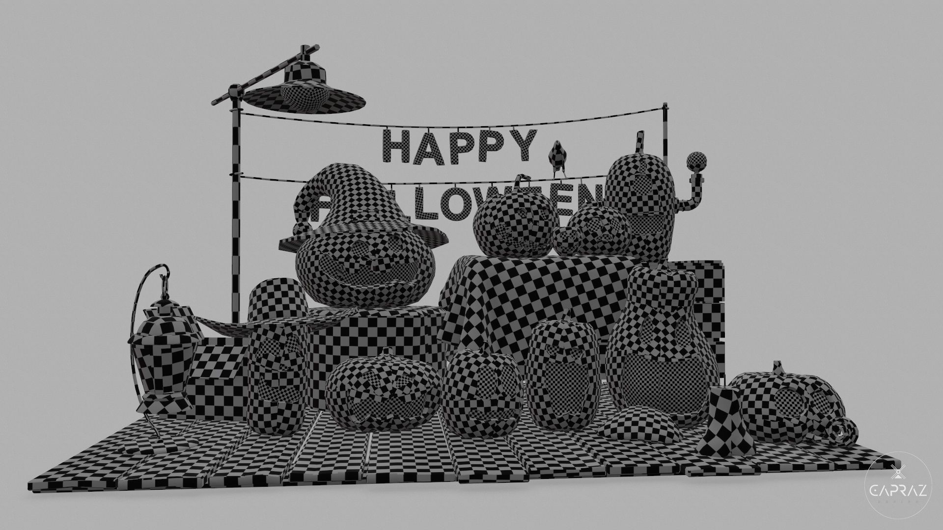 Happy Halloween Pumpkins Scene - PBR Low-poly 3D model_17