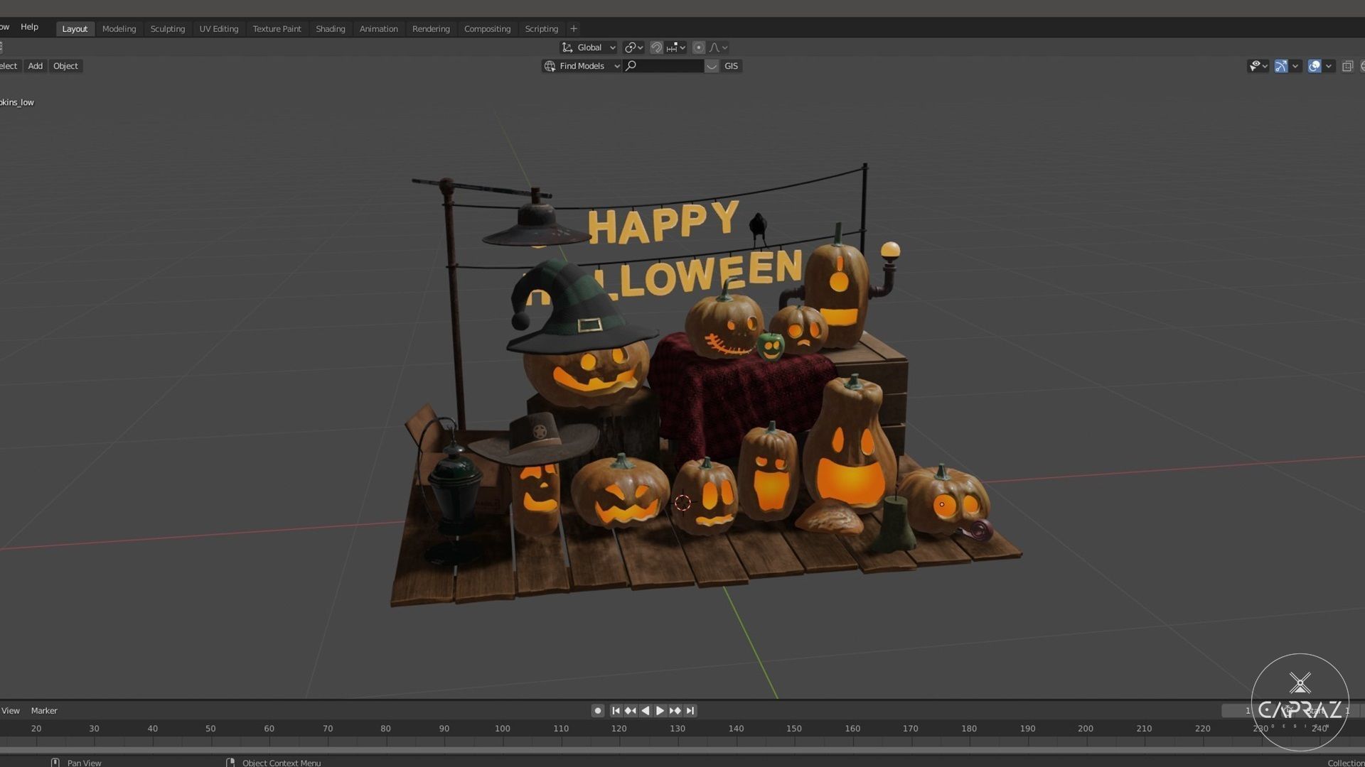 Happy Halloween Pumpkins Scene - PBR Low-poly 3D model_30
