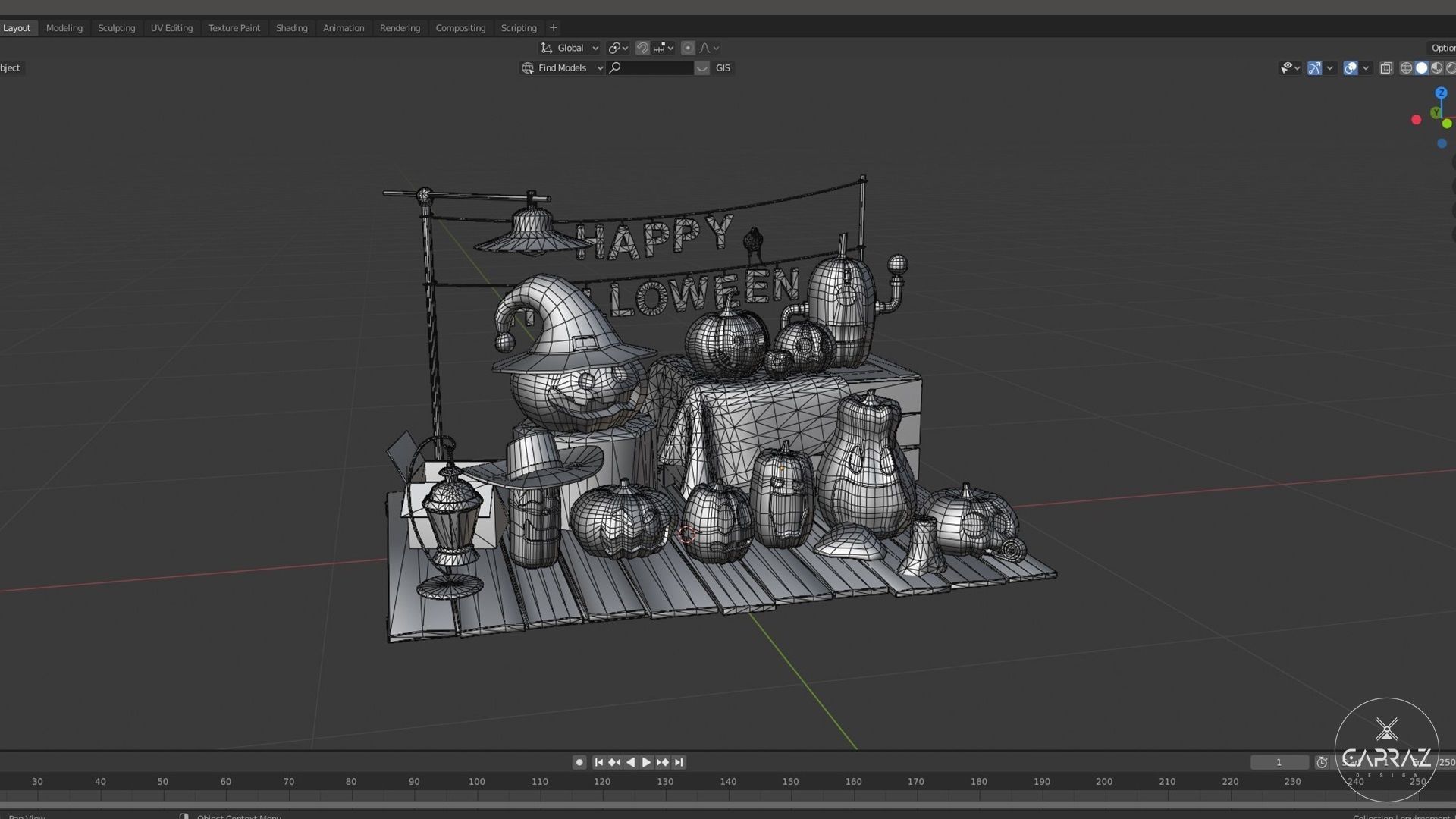 Happy Halloween Pumpkins Scene - PBR Low-poly 3D model_31