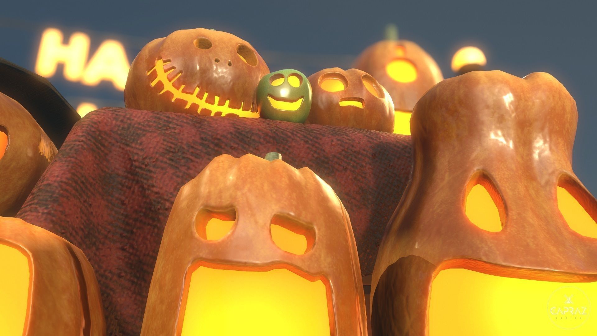 Happy Halloween Pumpkins Scene - PBR Low-poly 3D model_29