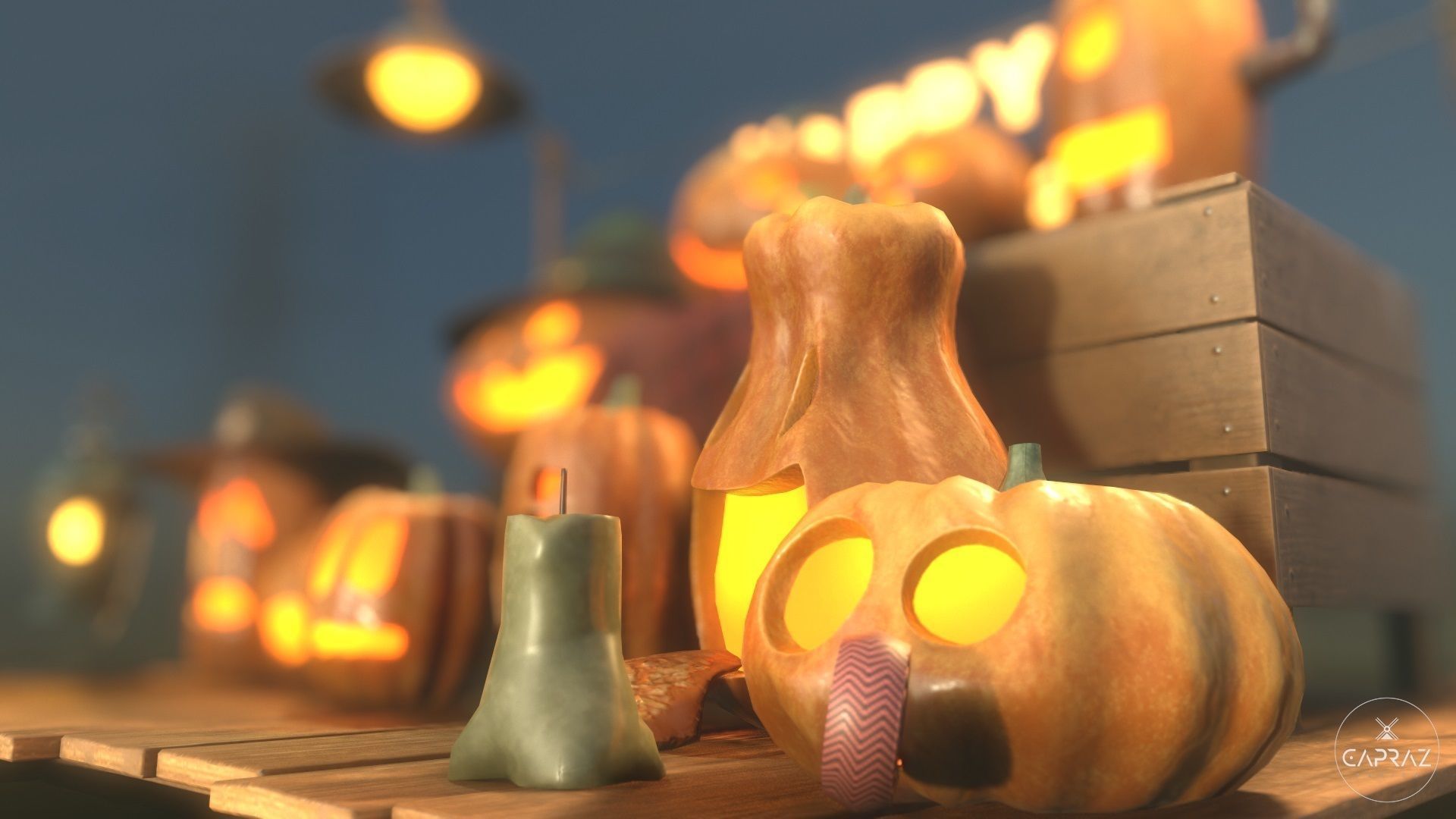 Happy Halloween Pumpkins Scene - PBR Low-poly 3D model_27