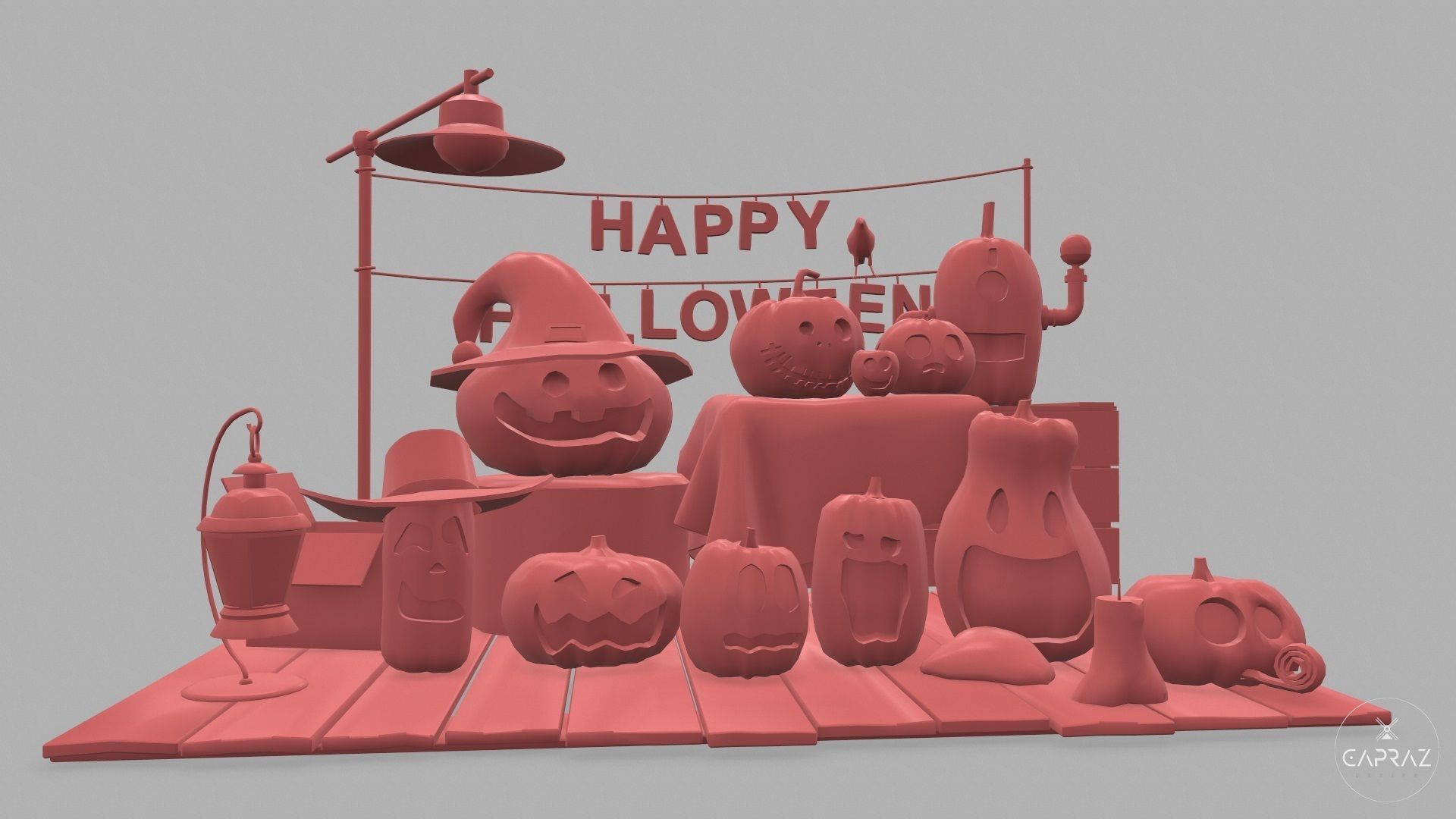 Happy Halloween Pumpkins Scene - PBR Low-poly 3D model_18