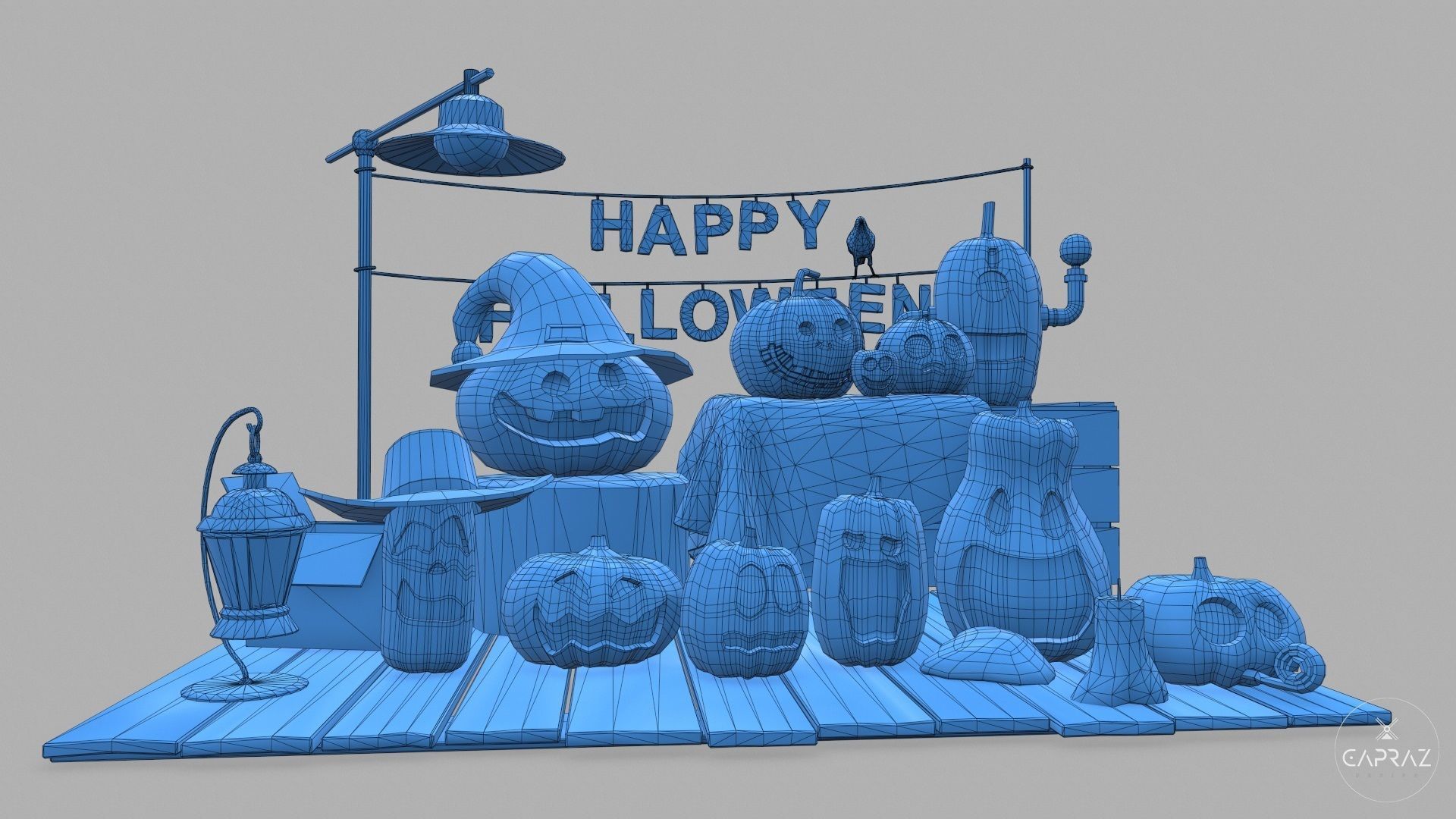 Happy Halloween Pumpkins Scene - PBR Low-poly 3D model_19