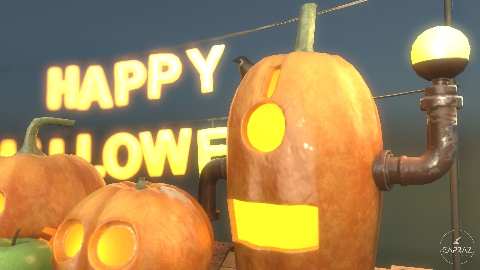 Happy Halloween Pumpkins Scene - PBR Low-poly 3D model_28