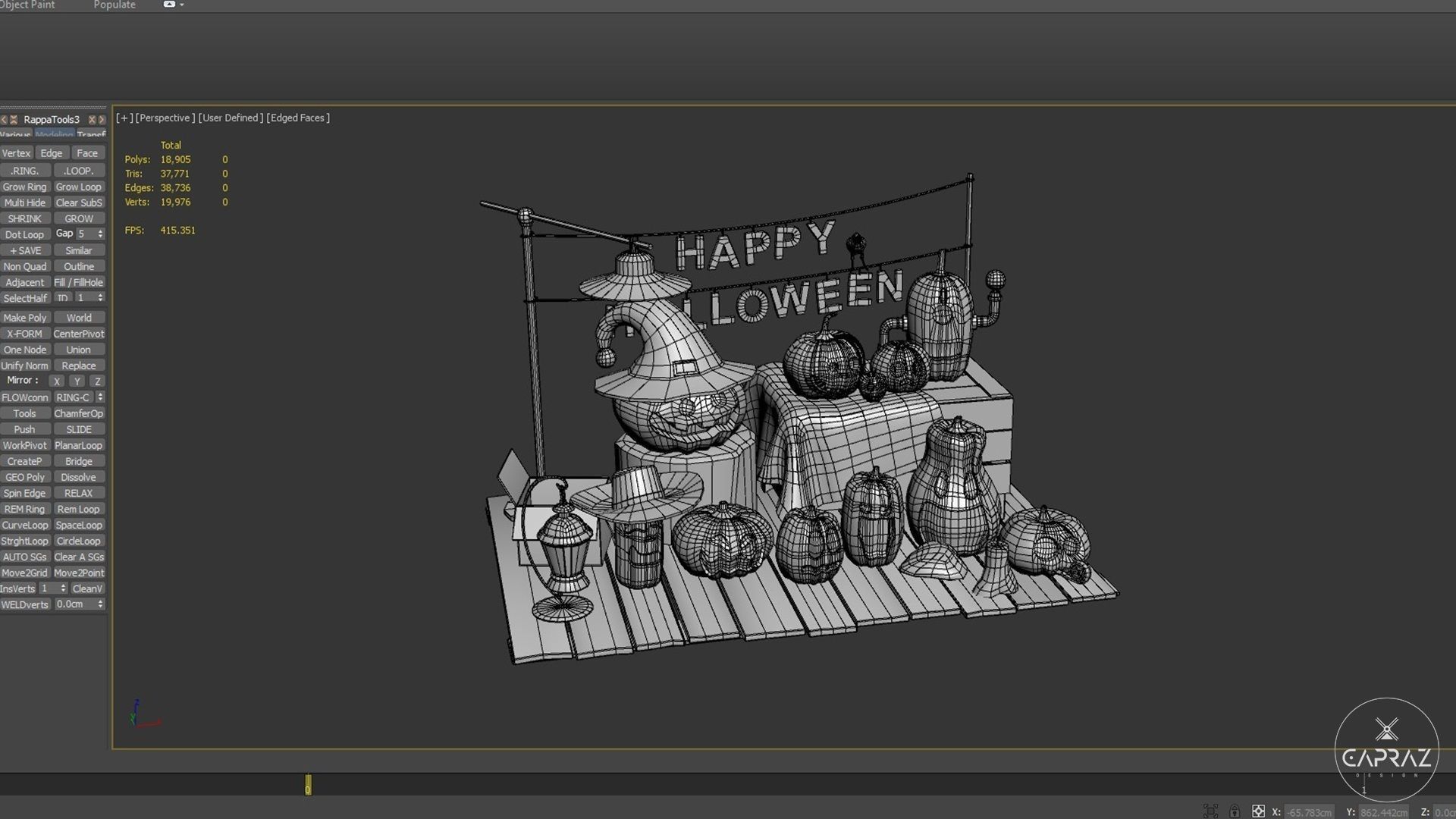 Happy Halloween Pumpkins Scene - PBR Low-poly 3D model_33