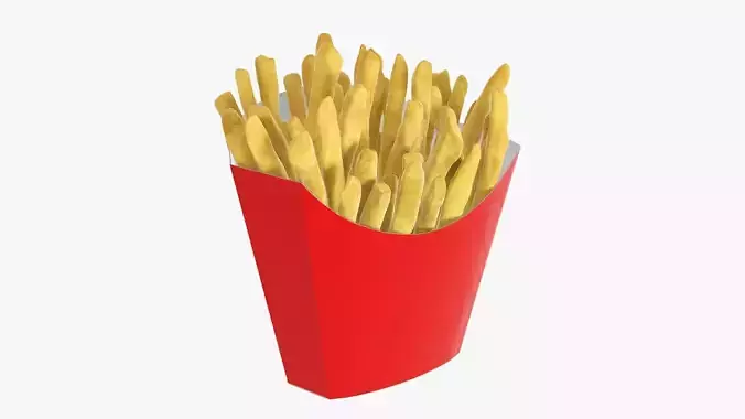 Fries french with fast food paper box 01 3D model